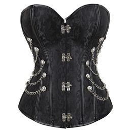 Steampunk Overbust Corset Waist Control Gothic Cincher with Chains Embroidery Bustier Top
