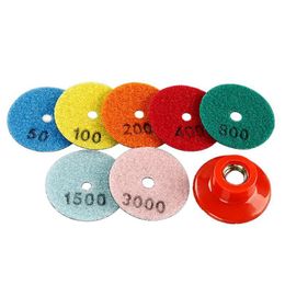 7Pcs 2 inch 55mm Diamond Dry Polishing Pads Marble Granite Stone Small Polish Pad Sanding Disc with Backer Pads 50-3000 Grit