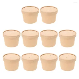 Disposable Cups Straws 10pcs Paper With Lids Soup Containers Dessert Bowls Pudding For Restaurants Ice Cream
