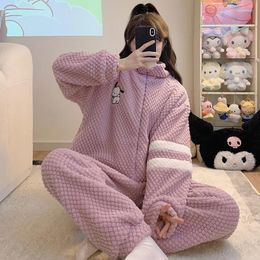 Home Clothing Women's Autumn And Winter Coral Fleece Pyjamas Female Cartoon Padded Thickened Students Warm Facecloth Sleepwear Wear Suit