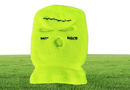 Berets Balaclava Army Tactical Winter Riding Warm Beanie Hat 3 Hole Full Face Embroidery Knitting Ski Mask Unisex Prom Party Pink 6519916