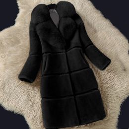 Womens Faux Fur Coats Elegant Thick Warm Plush Wool Blends Jacket Autumn Winter Fuzzy Lapel Faux Fur Jackets Outerwear 5XL