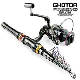 Fishing Rod and Reel Set Carbon Telescopic Fishing Rod Pole1.8-3.6m with Metal Spool Spinning Reel Sea Saltwater Freshwater Kits 240408
