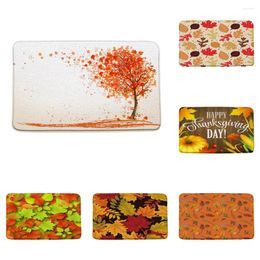 Bath Mats Yellow Maple Tree Leaves Mat For Bathroom Autumn Thanksgiving Day Pumpkins Non-Slip Toilet Rug Doormat Kitchen Floor Carpet