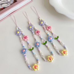 Tulip Flowers Heart Beaded Acrylic Phone Chain For Women Girls Sweet Phone Accessories Phone Charm Y2k Pendant Cell Phone Strap