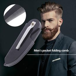 Men Black Mini Pocket Beard Comb Moustache Beauty Beard Brush Foldable Pocket Clip Detangling Comb Styling Tool Hairdressing