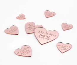 50Pcs Personalised Engraved Acrylic Mirror Love Heart With Hole Gift Tags Wedding Party Table Confetti Decor Centrepieces Favours 25932503