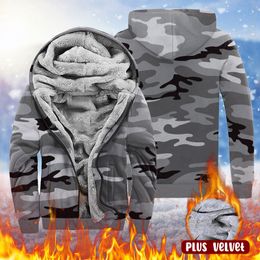 Men'S Jacket Camouflage Thicken Winter Jackets Zipper Fleece Long Sleeve Coat Warm Man Hoodies Autumn Outwear Classic Blazer