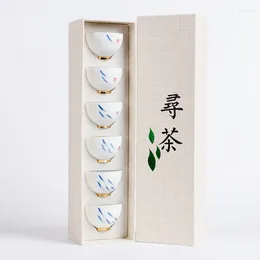 Teaware Sets 6 Pieces Set Gift Box Small Tea Cups Ceramic Hand Painted Lotus Thin Tyres Mouth Cup