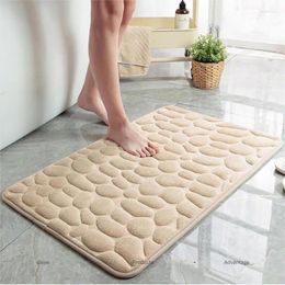 Bath Mats Bathroom Non-Slip Rug Shower Room Doormat Living Pebble Embossed Coral Fleece Floor Memory Foam Mat Supply