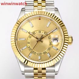 Automatic 2tone gold case 42mm Ring Command fluted bezel gold dial watch
