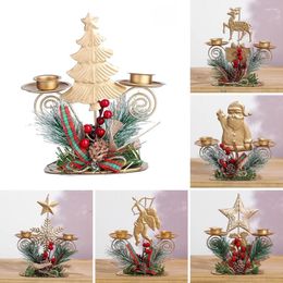 Candle Holders Christmas Holder Xmas Tabletop Decoration Golden Merry Decor For Home Year Party