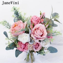 Wedding Flowers Janevini 2024 Dusty Pink Silk Flower Artificial Bouquet Rose Mulit Color Western Elegant Bridal Accessories
