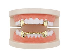 Hip Hop Smooth Grillz Real Gold Plated Dental Grills Vampire Tiger Teeth Rappers Body Jewelry Four Colors Golden S jllZlN ffshop204254051