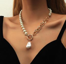 Punk Asymmetric Charm Chain Pearl Necklace For Women Baroque Irregular Pendant Long Toggle Chain 2023 New Trendy Jewellery Gifts7733656