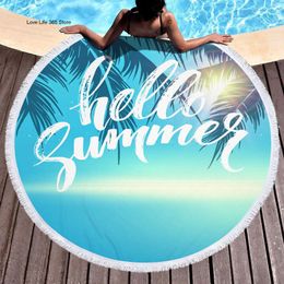 Towel Hello Summer Round Beach Towels Fashion Thick Bath Microfiber Fabric 150cm Size Swimming Travel Sport Adult Kids