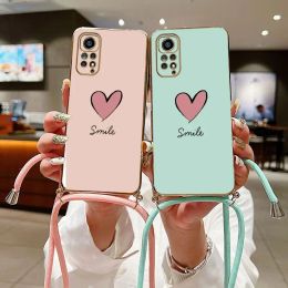 A Pink Heart Crossbody Lanyard Silicone Phone Case For Xiaomi Redmi Note 11 Pro 10 Pro 10 12 11S 9 10A 10C 9C 9A 9T Cover