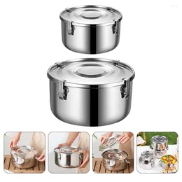 Dinnerware 2pcs Camping Lunch Box Insulated Meal Multi-function Bento Stainless Steel