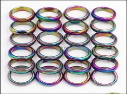 Band Rings Jewelry 6Mm Retro Fashion Hematite Colorf Ring Width Cambered Surface Rainbow Color Christmas Present Dhtwk1430906