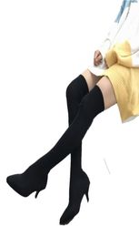 Sock shoes for Ladies solid kitten heel over knee boots slipon thigh high pump shoes sock boot for women winter footwear4707878