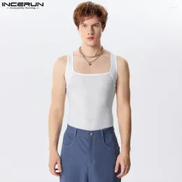 Men's Tank Tops INCERUN 2024 American Style Mens Hollow Tight Knit Vests Casual Solid All-match Simple Male Comfortable S-5XL