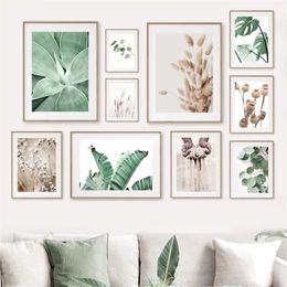 Wall Art Tropical Plant Leaves Canvas Painting Rabbit Tails Grass and Flowers Posters and Prints Scandinavian Room Decoration