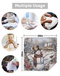 Christmas Snowman House Table Napkins Cloth Set Handkerchief Wedding Party Placemat Xmas Banquet Tea Napkins