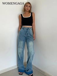 Women's Jeans Casual Loose WOMENGAGA Slim High Waisted Wide Leg Pants Floor Mop Personalised Design Gothic Clothes C5Q8