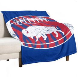 Blankets Mafia Bison Retro Football - Blue Throw Blanket Vintage Beautiful Hairy Large