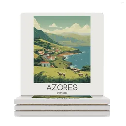 Table Mats A Vintage Travel Illustration Of Azores - Portugal Ceramic Coasters (Square) Household Utensils Kitchen White