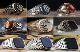 Retro Handmade Turkish Ring for Men Vintage Double Swords Black Zircon Rings Punk Trendy Islamic Religious Muslim Jewelry9516967