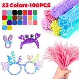 100pcs Chenille Stem Pipe Kids DIY Creative Toys Colorful Chenille Sticks Cleaners Kindergarten Handmade Material Plush Strip