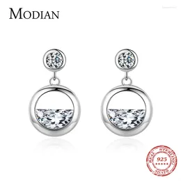 Dangle Earrings Modian Authentic 925 Sterling Silver Round Charm Geometric Cut Clear CZ Drop Earring For Women Wedding Jewellery