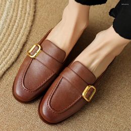 Casual Shoes Women's Sandals Summer 2024 Cow Leather Square Toe Slip-on Flats Slides Female Mules High Quality For Women Sale