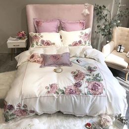 Bedding Sets Luxury Embroidery Bedlinen Fowers Set Egyptian Cotton Duvet Cover Flat Sheet Pillowcases 4/7pcs 37