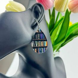 Dangle Earrings Colourful Bookshelf Double-sided Acrylic For Women Girls Handmade Water Drop-shaped Heart Geometric Gift