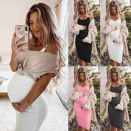 Maternity Dresses Sexy Womens Dress Maternity Casual Sleeveless Solid Color Crew Neck Tanks Dress Pregnancy Summer Sexy Bodycon Dresses vestido 240413