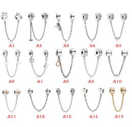 NEW 925 Sterling Silver Fit Charms Bracelets Safe Chain Rainbow Love Heart Crown Gold Charms for European Women Wedding Original Fashion Jewelry3490683