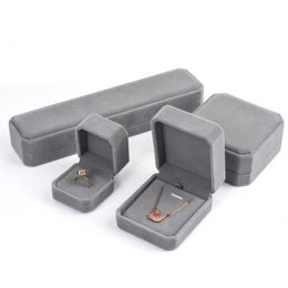 High-Grade Gray Velvet Jewelry Box Earrings Rings Necklace Bracelets Storage Boxes Gift Packaging Portable Dustproof Organize