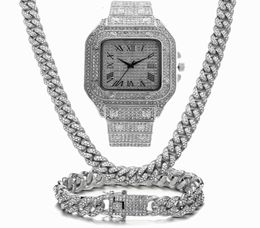 Chains Iced Out Chain Bling Miami Cuban Link Rhinestone Watch Necklaces Bracelet Women Men Jewellery Set Hip Hop Choker9631244