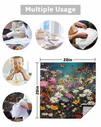 4/6/8pcs Daisy Flower Butterfly Bushes Table Napkins Cloth Restaurant Table Napkins Wedding Banquet Decor Cloth Napkins