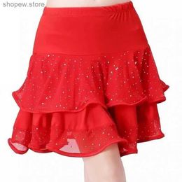 Skirts New Adult Latin Dance Woman Skirt Spring Summer Square Costume Half-length Sequins Performance Short Skirt Femme