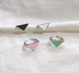 New Inverted Triangle Opening Rings Black White Green Pink Letter P Brass for Women Fashion Jewelry7641211