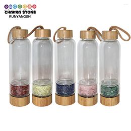 Wine Glasses 1PC Natural Stone Crafts Quartz Irregularity Gravel Glass Water Bottles With Stones Drinking Cup Wooden Lid Healing Gift
