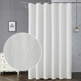 Shower Curtains 180x200CM Pure White Embossed Textured Curtain Waterproof Fabric Opaque Screen Luxury Bathroom Decor