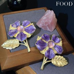 Brooches Exquisite Women Men Purple Color Opal Flower Pins Enamel Crystal Plant Badges For Woman Man Party Corsage