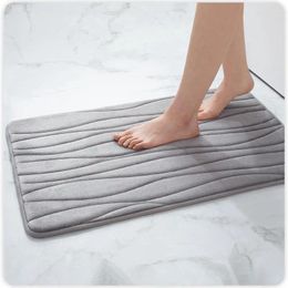 Bath Mats Home Toilet Door Carpet Wavy Stripe Memory Sponge Floor Mat Bathroom Absorbent Rug