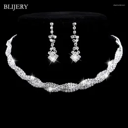 Necklace Earrings Set BLIJERY Fashion Crystal Bridal Jewellery For Women Rhinestone Twisty Choker African Wedding