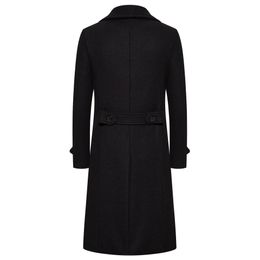 Men's Extra Long Woolen Black Coat Windbreaker Winter Warm Gentleman Coat Jackets Male Elegant Regular Fit Casual Daily Clothing