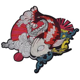 1PC Carp Design Embroidered Patches For Clothes Japanese Style Appliques For Shirts DIY Handmade Sewing Craft
